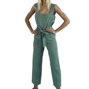 Love And Confuse Dakota Linen Jumpsuit Sleeveless Sage Green‎ Tie Belt Sz Small